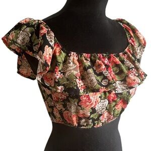PERSAYA- Floral Ruffle Crop Top (XS) NWOT